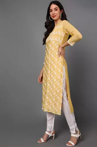 yellow color embroidered poly silk styles kurta trouser with dupatta