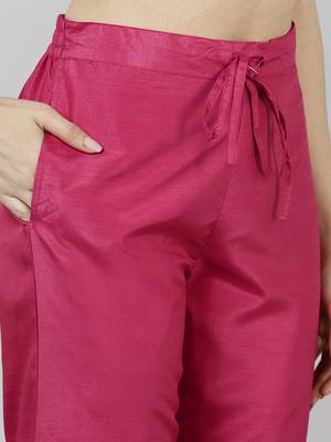 pink color woven design poly silk styles kurta trouser with dupatta 5