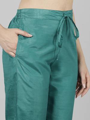 teal color woven design poly silk styles kurta trouser with dupatta 5