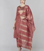 rust color woven design poly silk styles kurta trouser with dupatta