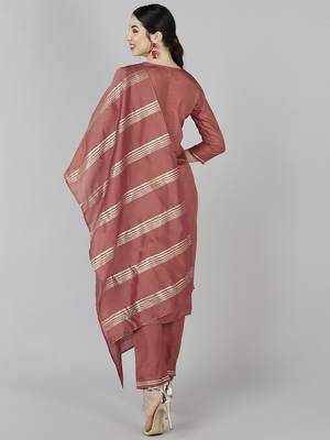 rust color woven design poly silk styles kurta trouser with dupatta 4