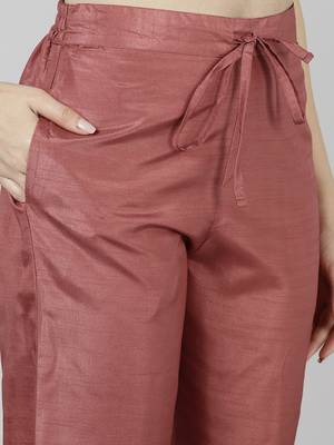 rust color woven design poly silk styles kurta trouser with dupatta 5
