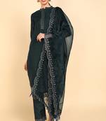teal color embroidered poly silk styles kurta trouser with dupatta