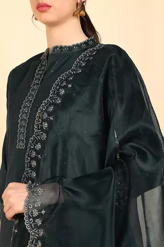 teal color embroidered poly silk styles kurta trouser with dupatta
