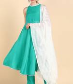 sea green color solid poly silk styles kurta trouser with dupatta