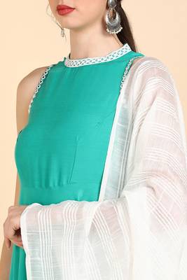 sea green color solid poly silk styles kurta trouser with dupatta 2