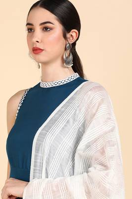 teal color solid poly silk styles kurta trouser with dupatta 2