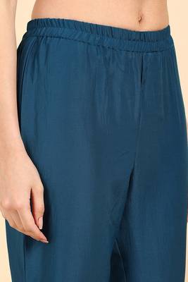 teal color solid poly silk styles kurta trouser with dupatta 5