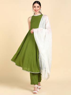 green color solid poly silk styles kurta trouser with dupatta 1