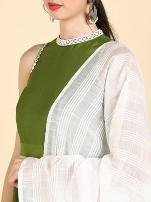 green color solid poly silk styles kurta trouser with dupatta 2