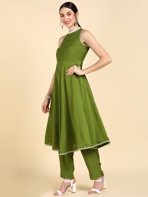 green color solid poly silk styles kurta trouser with dupatta 3
