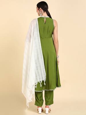 green color solid poly silk styles kurta trouser with dupatta 4
