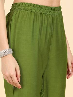 green color solid poly silk styles kurta trouser with dupatta 5