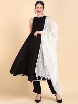 black color solid poly silk styles kurta trouser with dupatta 1