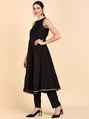 black color solid poly silk styles kurta trouser with dupatta 3