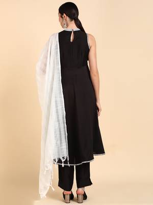 black color solid poly silk styles kurta trouser with dupatta 4