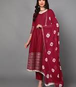 fuchsia color solid poly silk styles kurta trouser with dupatta