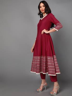 fuchsia color solid poly silk styles kurta trouser with dupatta 3