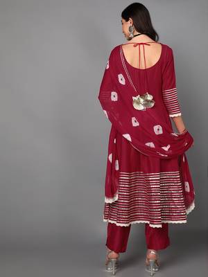 fuchsia color solid poly silk styles kurta trouser with dupatta 4