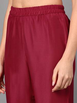 fuchsia color solid poly silk styles kurta trouser with dupatta 5