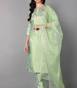 green color embroidered poly silk styles kurta trouser with dupatta