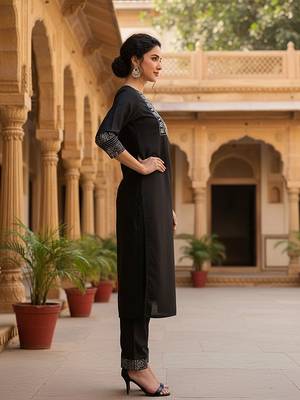 black color embroidered poly silk styles kurta trouser with dupatta 3