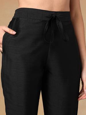 black color embroidered poly silk styles kurta trouser with dupatta 5