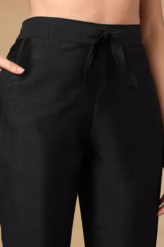 black color embroidered poly silk styles kurta trouser with dupatta