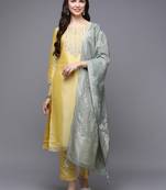 Yellow Silk Embroidered Zari Work Kurta Set