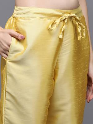 Yellow Silk Embroidered Zari Work Kurta Set 5