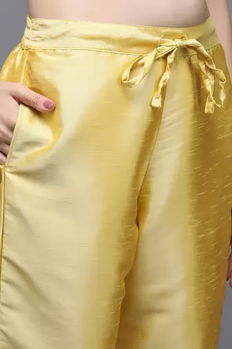 Yellow Silk Embroidered Zari Work Kurta Set