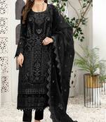 Black color embroideried faux georgette semi stitched salwar suit
