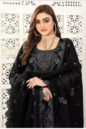 Black embroidered faux georgette salwar suit