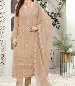 Chiku color embroideried faux georgette semi stitched salwar suit