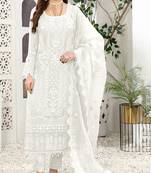 Cream grey color embroideried faux georgette semi stitched salwar suit