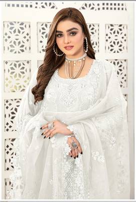 Cream grey embroidered faux georgette salwar suit 2