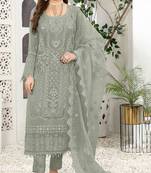 Dusty pista color embroideried faux georgette semi stitched salwar suit