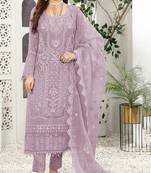 Lavender color embroideried faux georgette semi stitched salwar suit