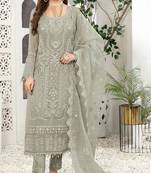 Dusty mehendi color embroideried faux georgette semi stitched salwar suit