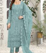 Mint color embroideried faux georgette semi stitched salwar suit