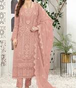 Peach color embroideried faux georgette semi stitched salwar suit