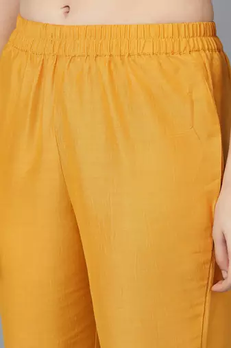 mustard color embroidered poly silk styles kurta trouser with dupatta