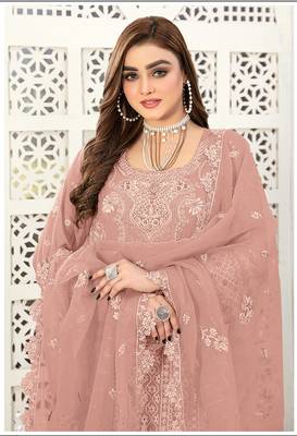 Peach embroidered faux georgette salwar suit 2