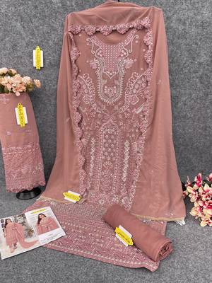 Peach embroidered faux georgette salwar suit 3