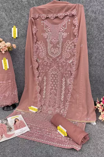 Peach embroidered faux georgette salwar suit