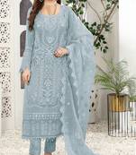 Sky color embroideried faux georgette semi stitched salwar suit
