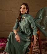 teal color solid poly silk styles kurta trouser with dupatta