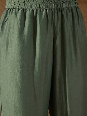 teal color solid poly silk styles kurta trouser with dupatta 5