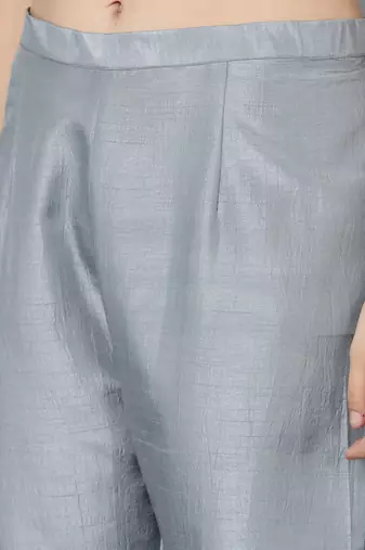 grey color embroidered poly silk styles kurta trouser with dupatta