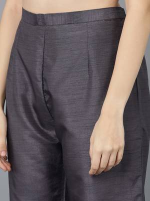 grey color embroidered poly silk styles kurta palazzo with dupatta 5